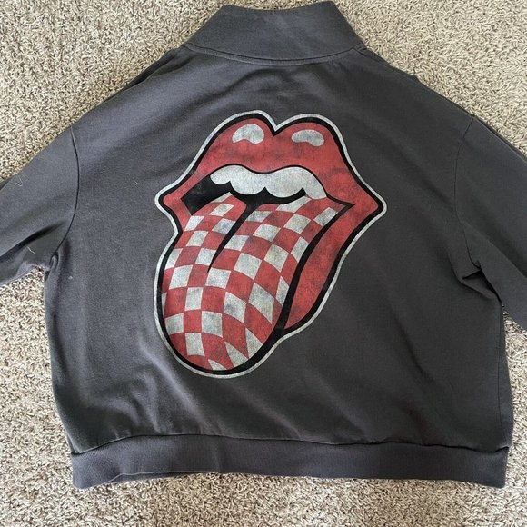 the Rolling Stones Sweaters - The Rolling Stones Womens Gray 2X Pullover Sweatshirt Y2K Band  1/4 Zip